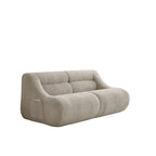 Angled product view of beige memory foam 2-seater sofa with side pocket and ergonomic shape, designed for easy transport and comfort.