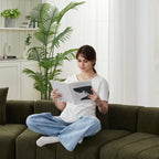 Chenille Curved Sectional Sofa with 2 Pillows.
