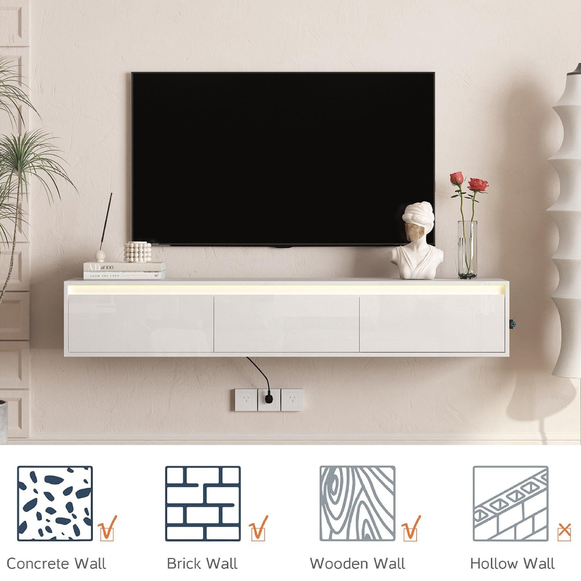 Floating TV Stand with LED Lights for Stylish Living Rooms.