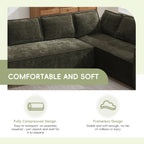 Close-up of chenille sectional sofa showing soft cushions and frameless design for comfort and safety in modern living spaces.