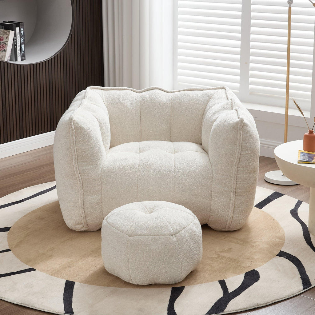 Adult Beige Chenille Square Bean Bag Chair, 41.2x32.3x25".
