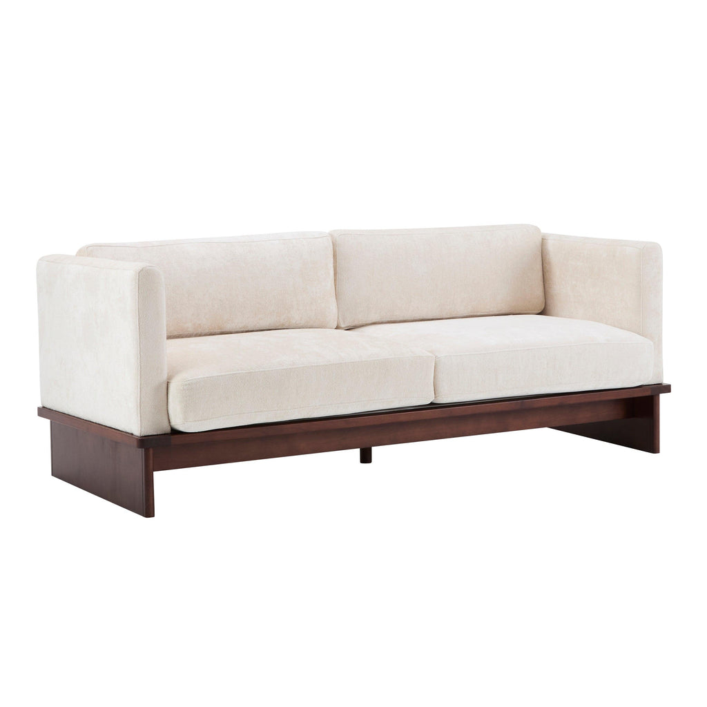 Modern Three-Seater Boucle Sofa - Beige Upholstered Couch.