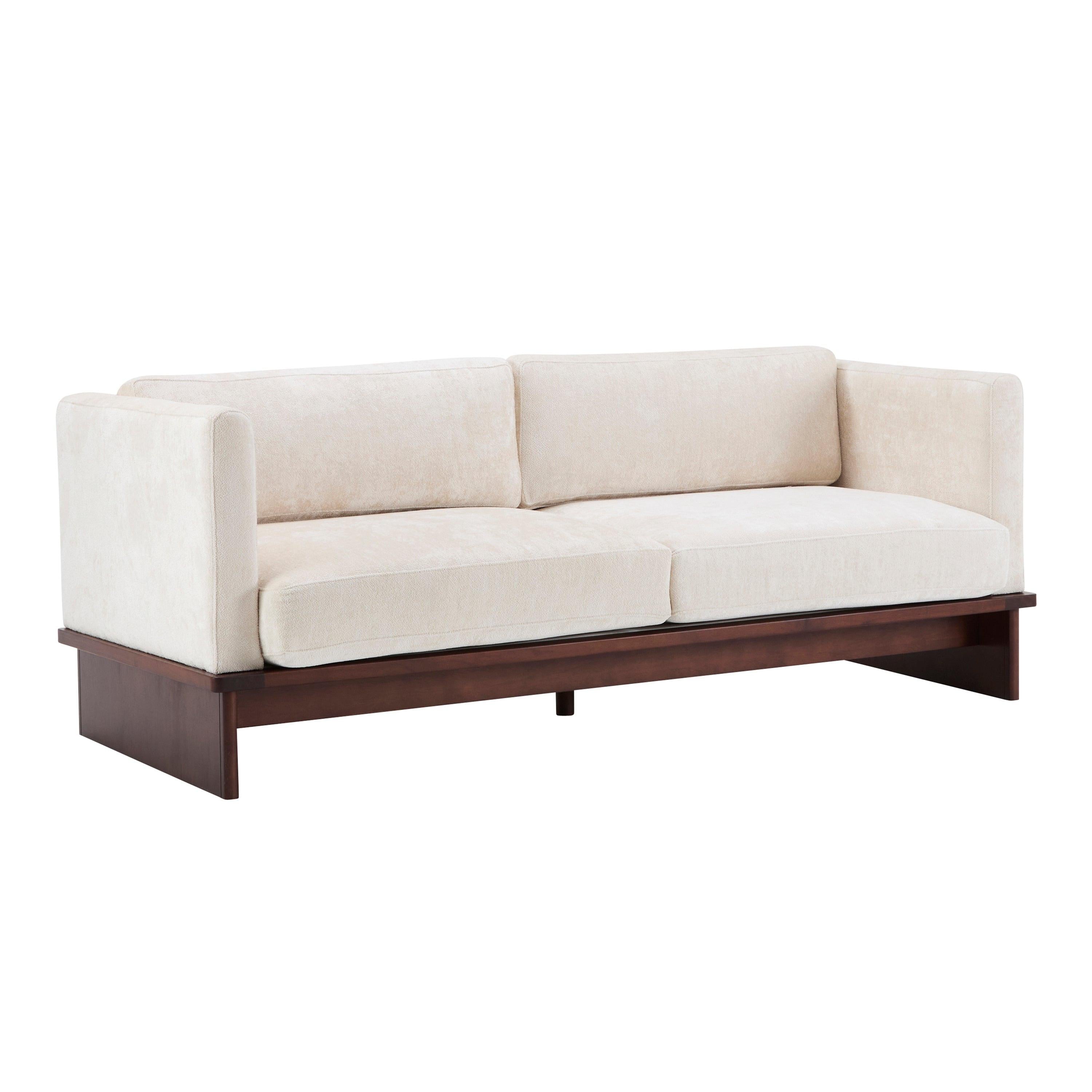 Modern Three-Seater Boucle Sofa - Beige Upholstered Couch.