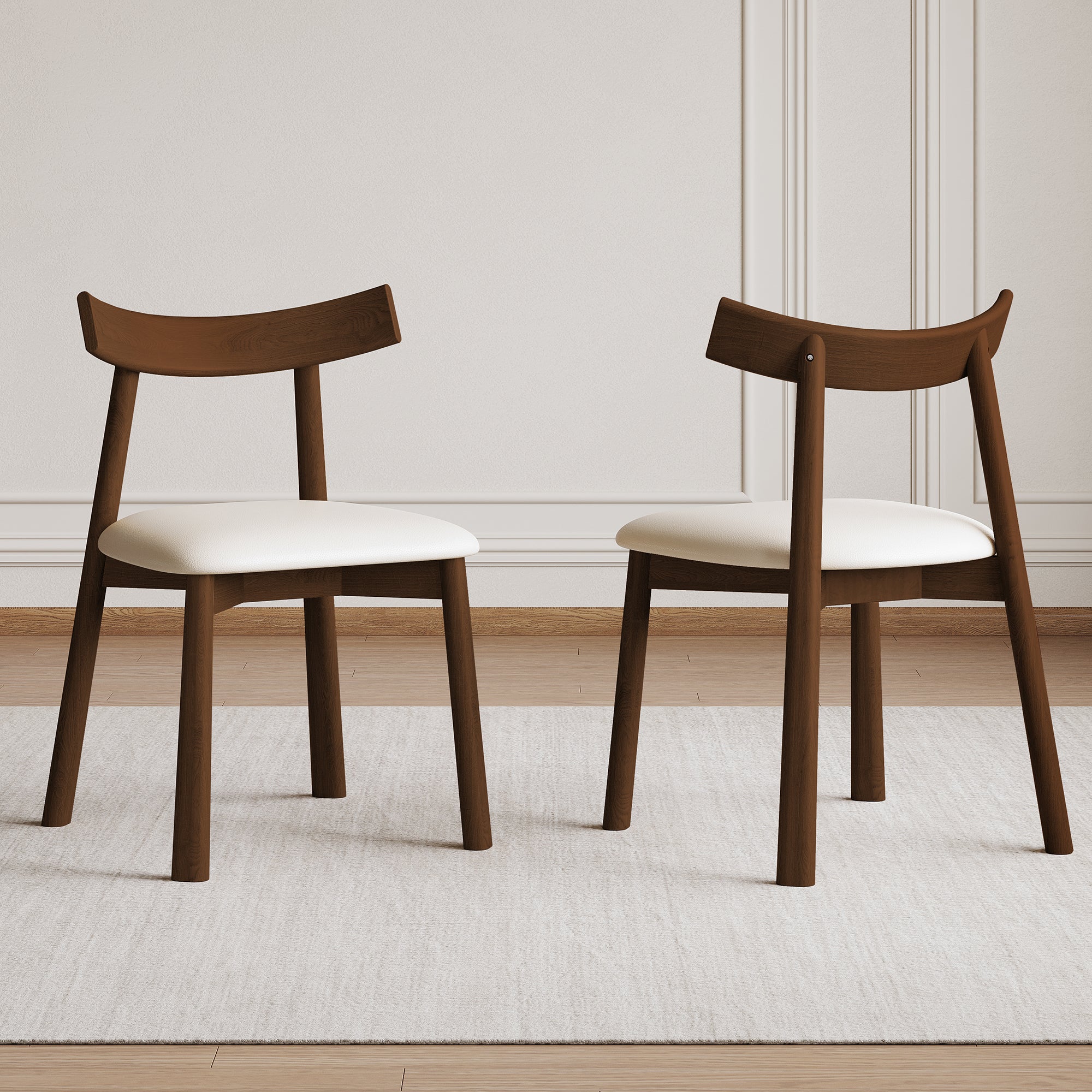 Ergonomic Modern Dining Chairs Set of 2 in Walnut