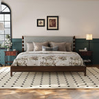 King Bed Frame with Headboard - Rubber Wood Platform Design.