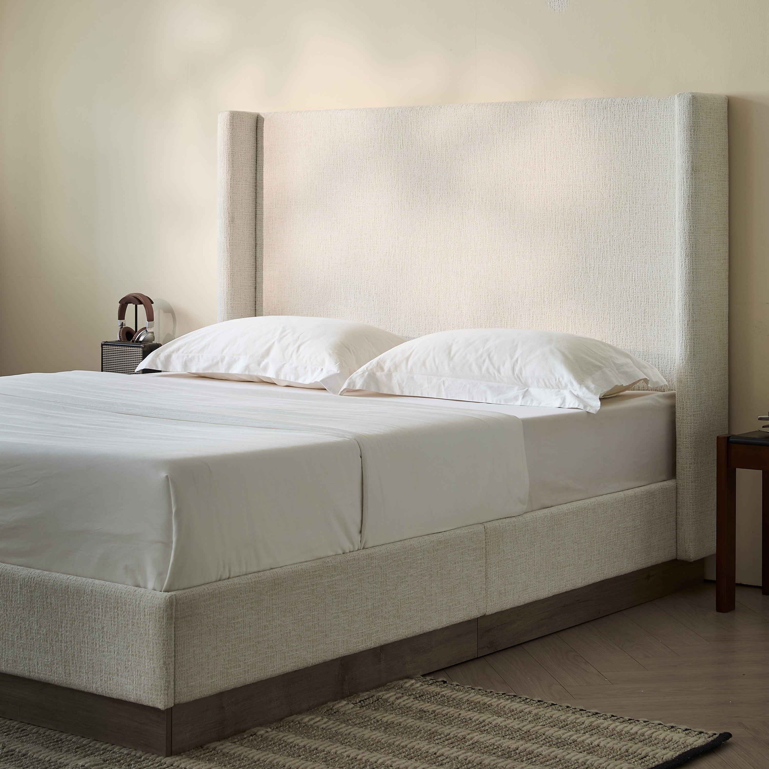 Hosford Upholstered Wingback Bed - Full Size with Wood Base.