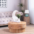 Round Wooden Coffee Table with Hidden Storage – 30.3' Modern Rustic Centerpiece for Living Room,  Natural Finish, Lift-Top Lid,.