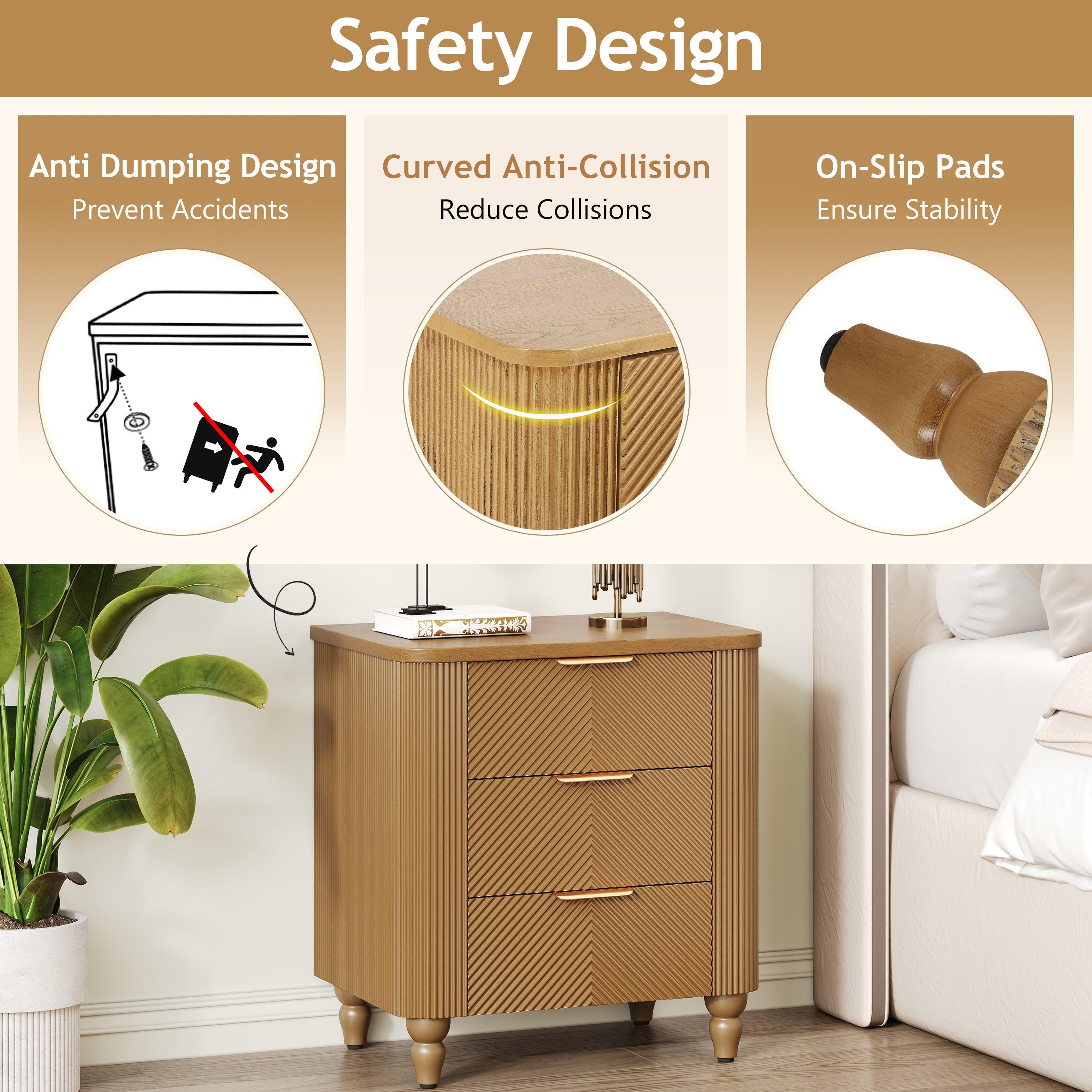 Mid-Century Three Drawer Nightstand for Bedroom and Living Room.