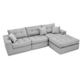 Corduroy L-Shaped Sectional Sofa with Chaise in Light Gray