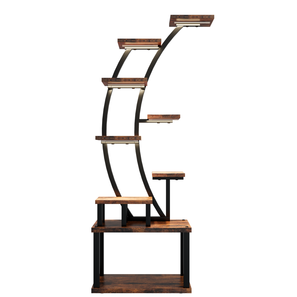 Plant Stand indoor 9-Tiered , 63.6' Tall Plant Stand with 5 Grow Lights, Adjustable Lighting Modes (5/3/2 Lights), 10-Level Dimming & 3 Timer Settings, Energy-Efficient, Perfect for Plant Growth