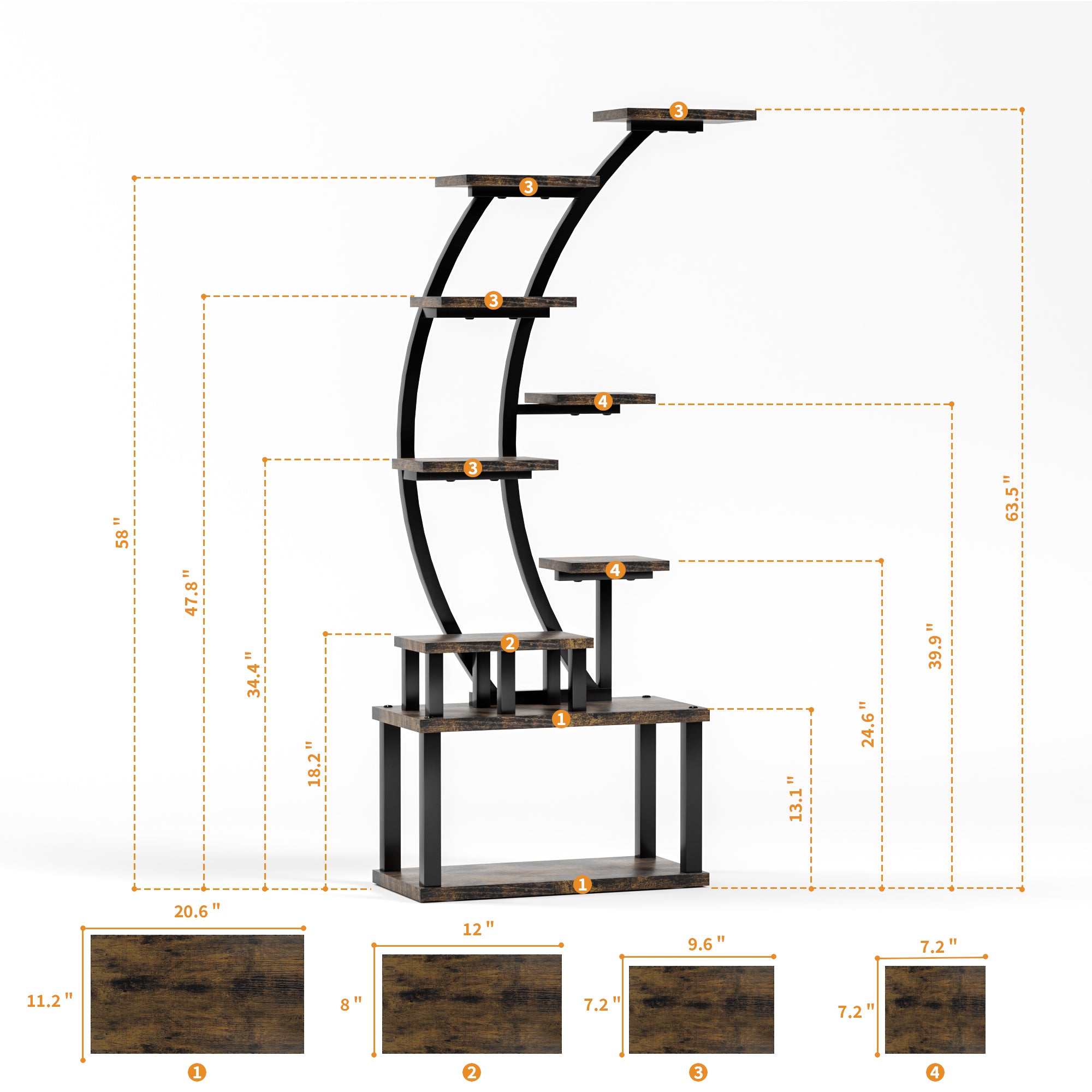 Plant Stand indoor 9-Tiered , 63.6' Tall Plant Stand with 5 Grow Lights, Adjustable Lighting Modes (5/3/2 Lights), 10-Level Dimming & 3 Timer Settings, Energy-Efficient, Perfect for Plant Growth
