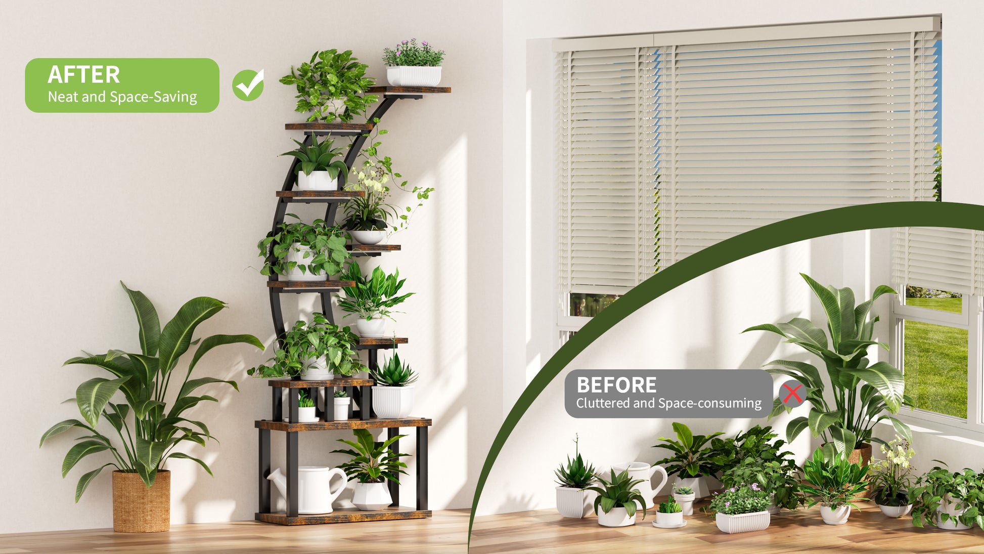 Plant Stand indoor 9-Tiered , 63.6' Tall Plant Stand with 5 Grow Lights, Adjustable Lighting Modes (5/3/2 Lights), 10-Level Dimming & 3 Timer Settings, Energy-Efficient, Perfect for Plant Growth