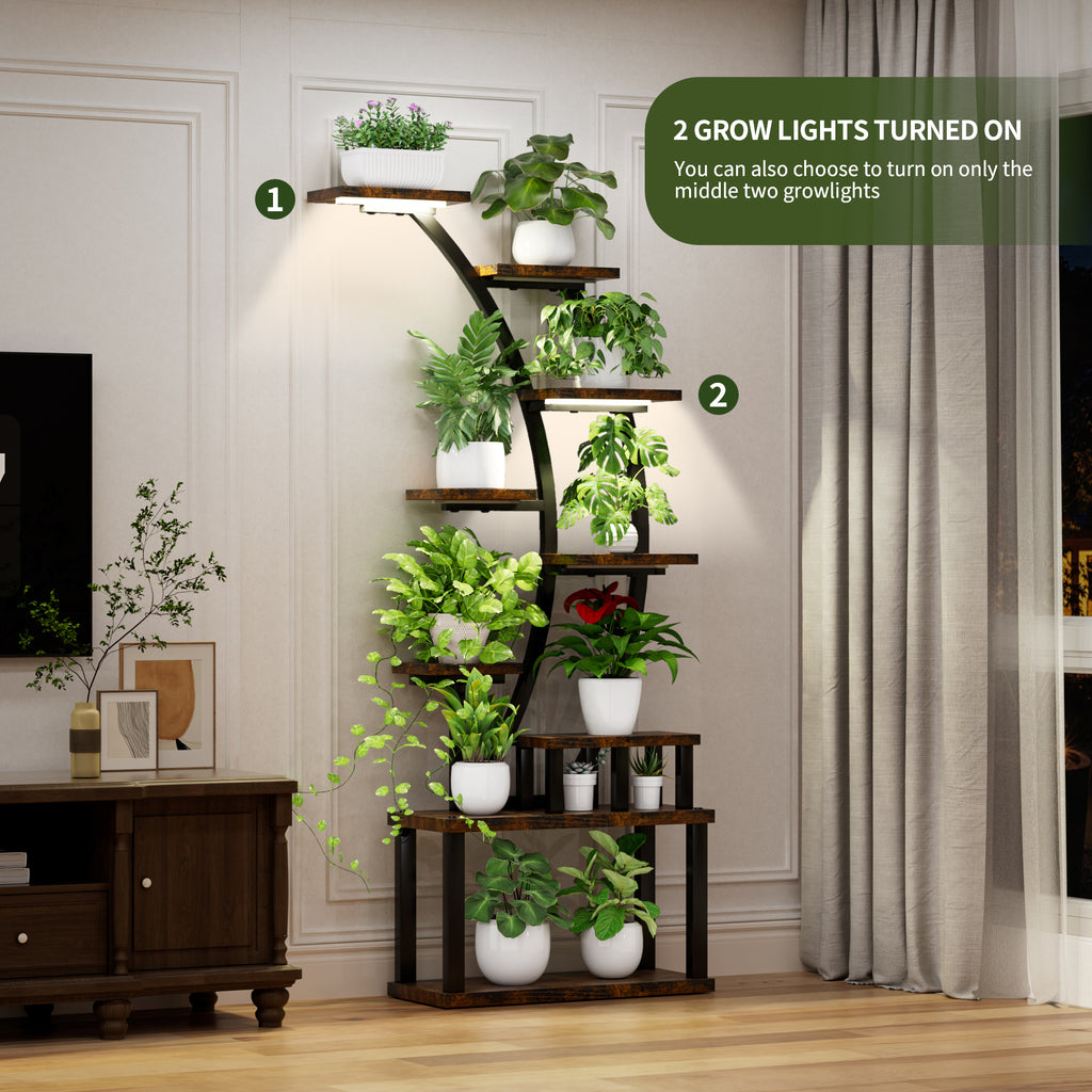 Plant Stand indoor 9-Tiered , 63.6' Tall Plant Stand with 5 Grow Lights, Adjustable Lighting Modes (5/3/2 Lights), 10-Level Dimming & 3 Timer Settings, Energy-Efficient, Perfect for Plant Growth