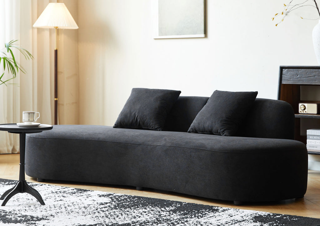 90' Curved Sofa with Throw Pillows, 4 Seater Luxury Velvet Couch with Half Moon Design and High-Density Foam, Ideal for Modern Living Room, Office & Apartment, Black