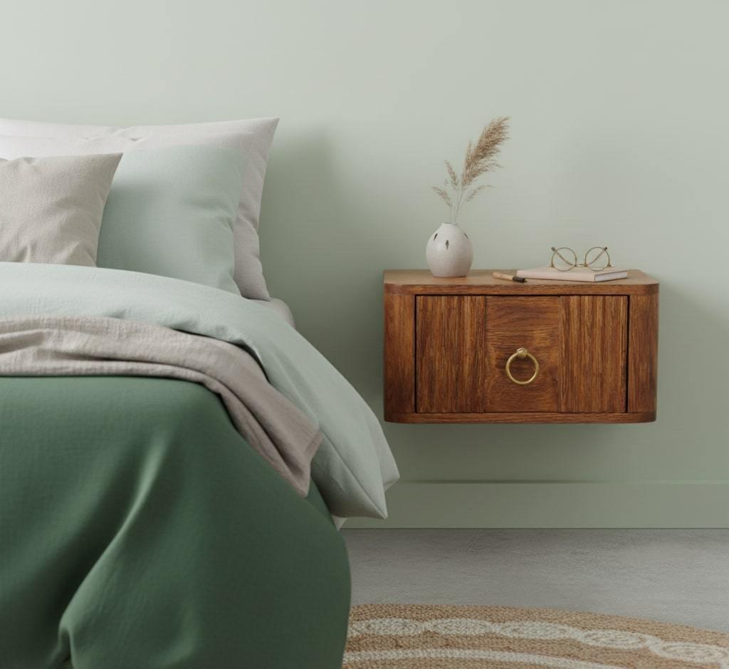 Solid Wood Aurelia Wall Bedside Table for Bedroom.