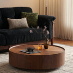 35.4-Inch Walnut Coffee Table with Circular Design.