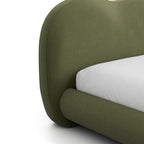 Olive Green Queen Size Bed with Boucle Upholstery.