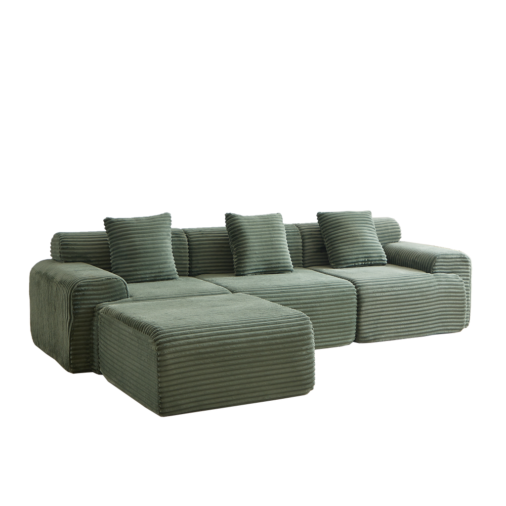 114-Inch Modular Corduroy Sofa with Adjustable Configuration.