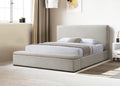 Boxter Beige Linen Queen Bed with Storage and Walnut Wood Legs
