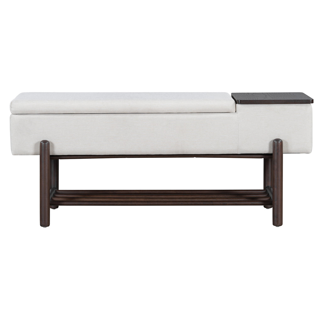 TREXM Farmhouse Upholstered Storage Bench with Hidden Compartment, Modern Entryway Bench for Living Room, Entryway, and Hallways (Espresso)