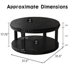 31.5 Inch Solid Wood Round Coffee Table for Living Room,2-Tier Rustic Wood Desktop with Storage Shelf Modern Design Home Furniture (Black)