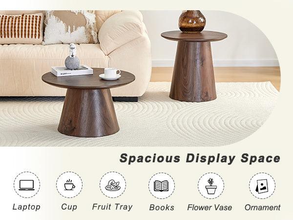 Walnut Wood Coffee Table with 23.6-Inch Diameter.