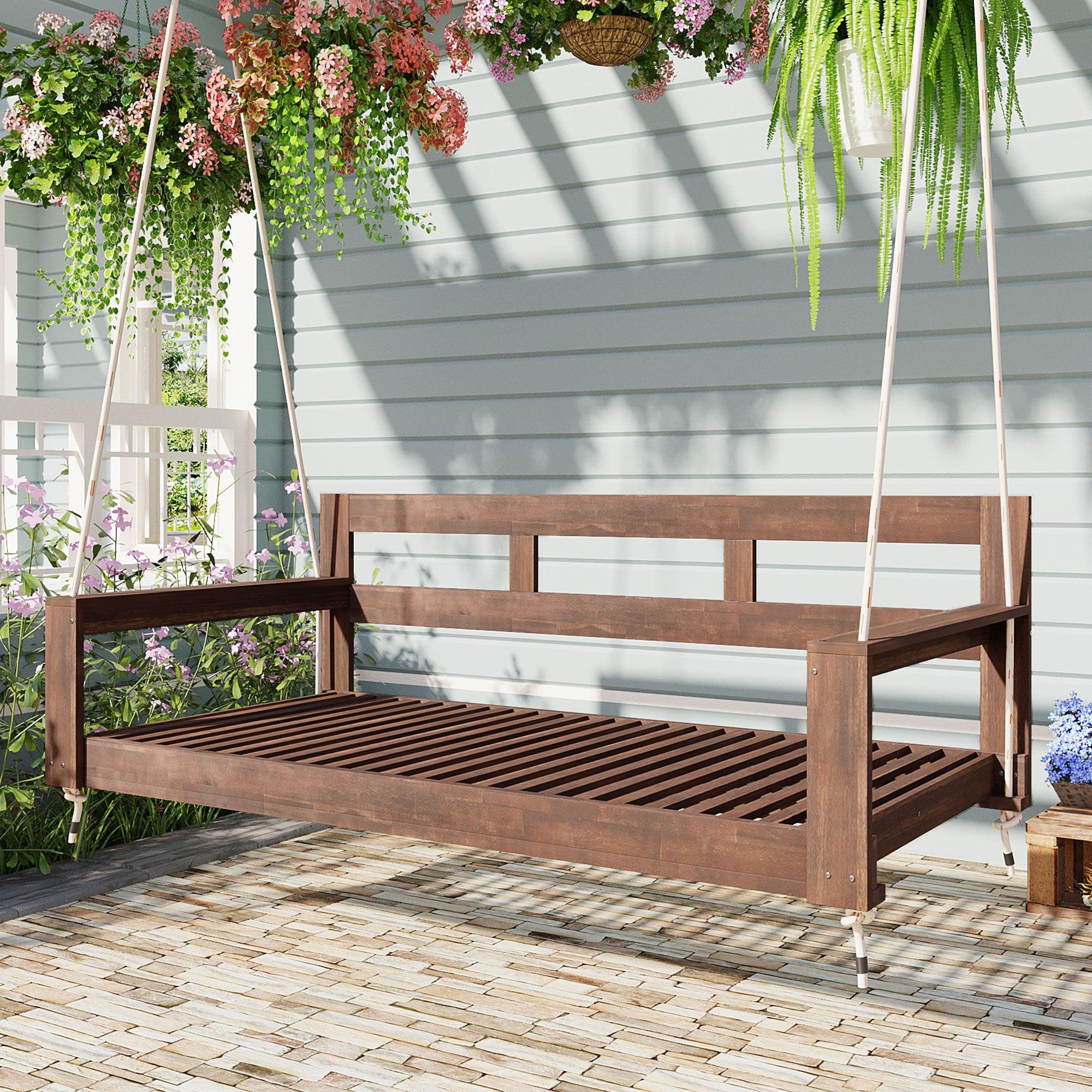 Acacia Wood Porch Swing Daybed Frame for Outdoor Relaxation.