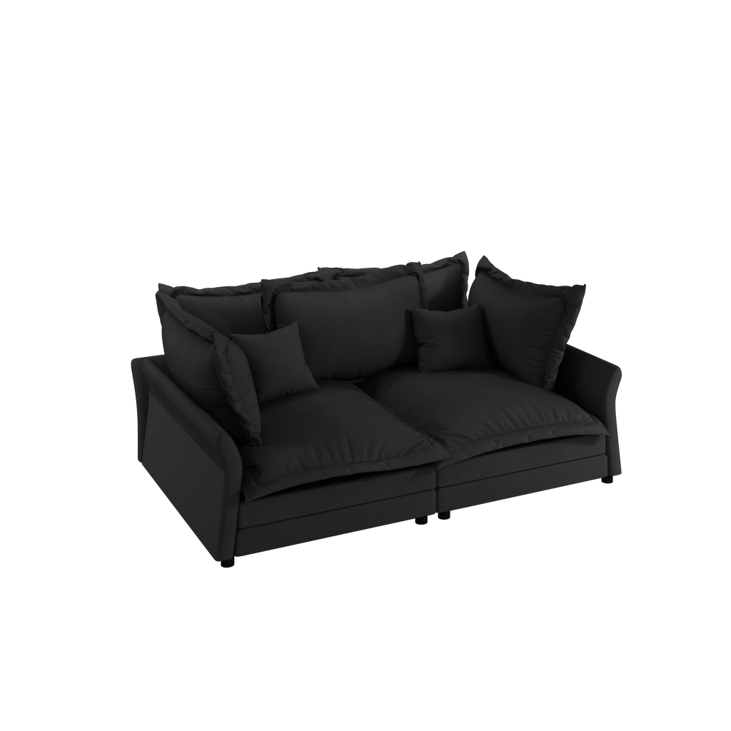 90.55 Modern Comfy Upholstered Sofa Cloud Couch, Deep Seat Couches with Multiple Large Soft Pillows,Convertible Deep Seat Chaise Longue for Living Room Bedroom,Apartment,Office,BLACK