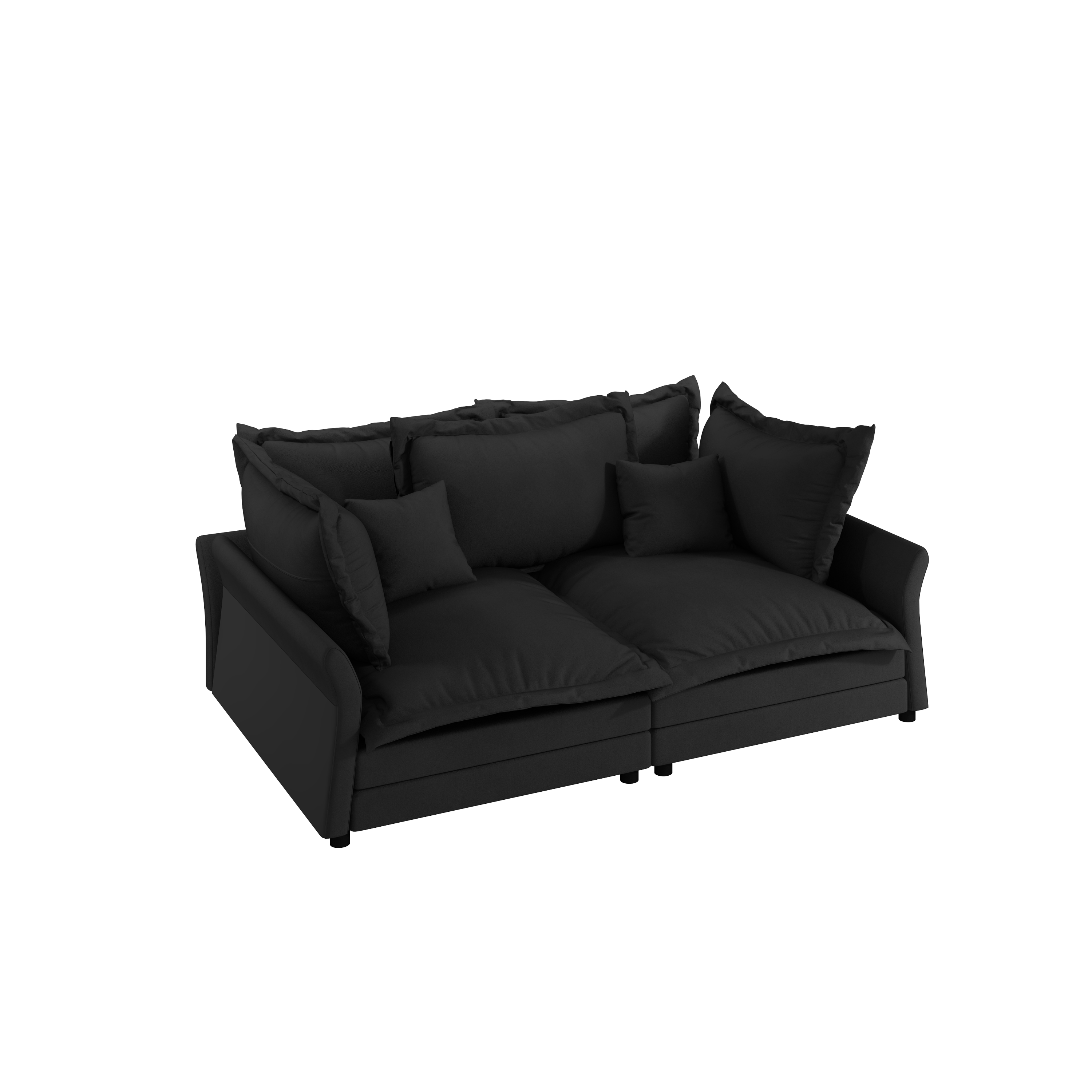90.55 Modern Comfy Upholstered Sofa Cloud Couch, Deep Seat Couches with Multiple Large Soft Pillows,Convertible Deep Seat Chaise Longue for Living Room Bedroom,Apartment,Office,BLACK