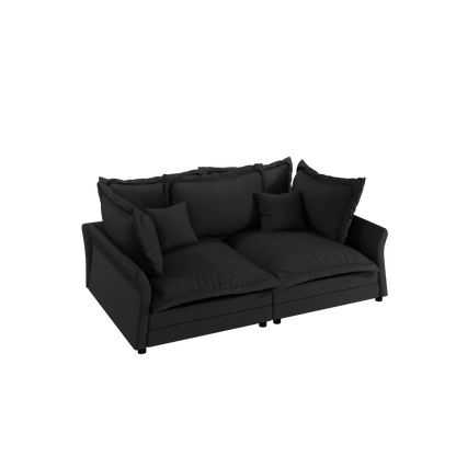 90.55 Modern Comfy Upholstered Sofa Cloud Couch, Deep Seat Couches with Multiple Large Soft Pillows,Convertible Deep Seat Chaise Longue for Living Room Bedroom,Apartment,Office,BLACK