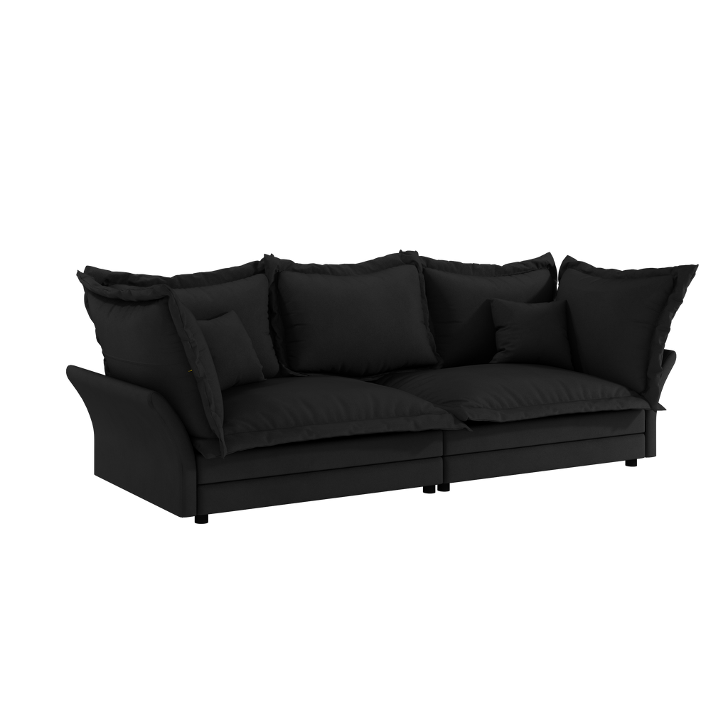 90.55 Modern Comfy Upholstered Sofa Cloud Couch, Deep Seat Couches with Multiple Large Soft Pillows,Convertible Deep Seat Chaise Longue for Living Room Bedroom,Apartment,Office,BLACK