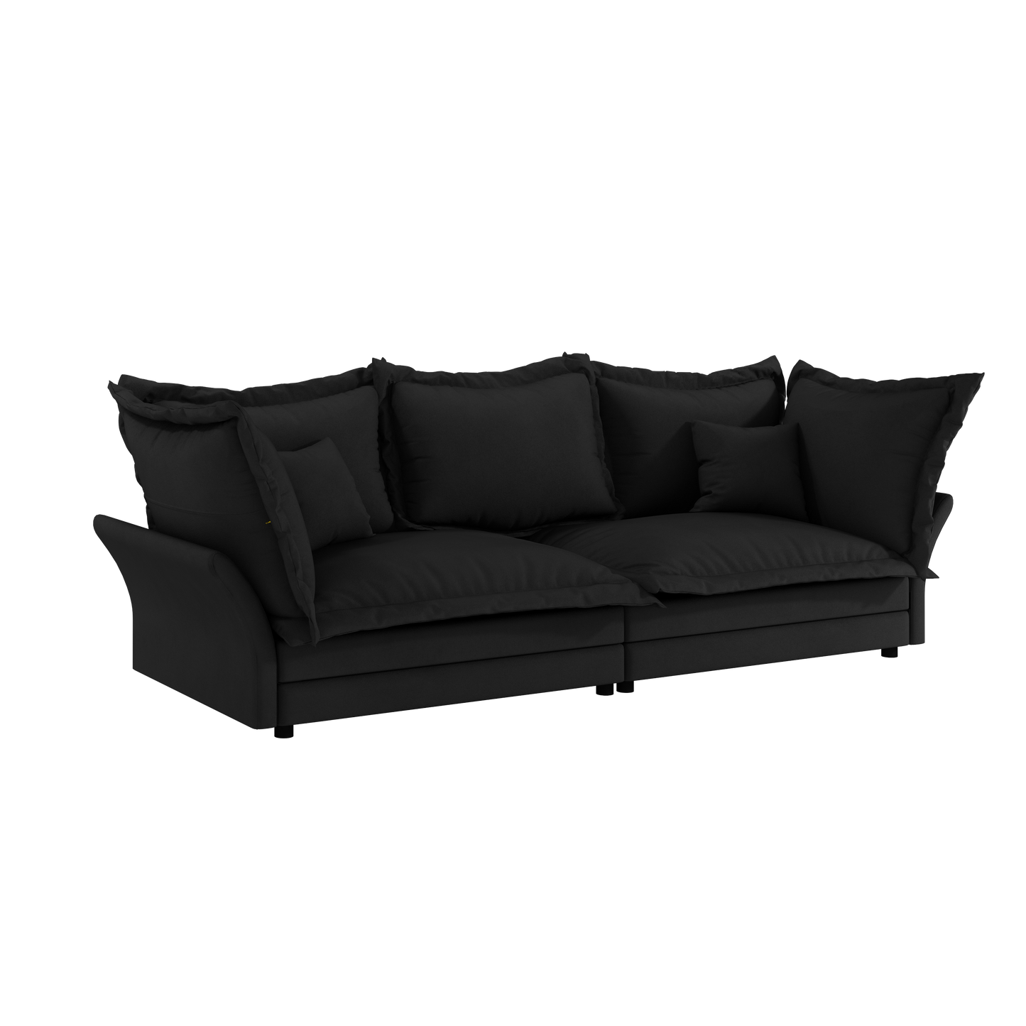 90.55 Modern Comfy Upholstered Sofa Cloud Couch, Deep Seat Couches with Multiple Large Soft Pillows,Convertible Deep Seat Chaise Longue for Living Room Bedroom,Apartment,Office,BLACK