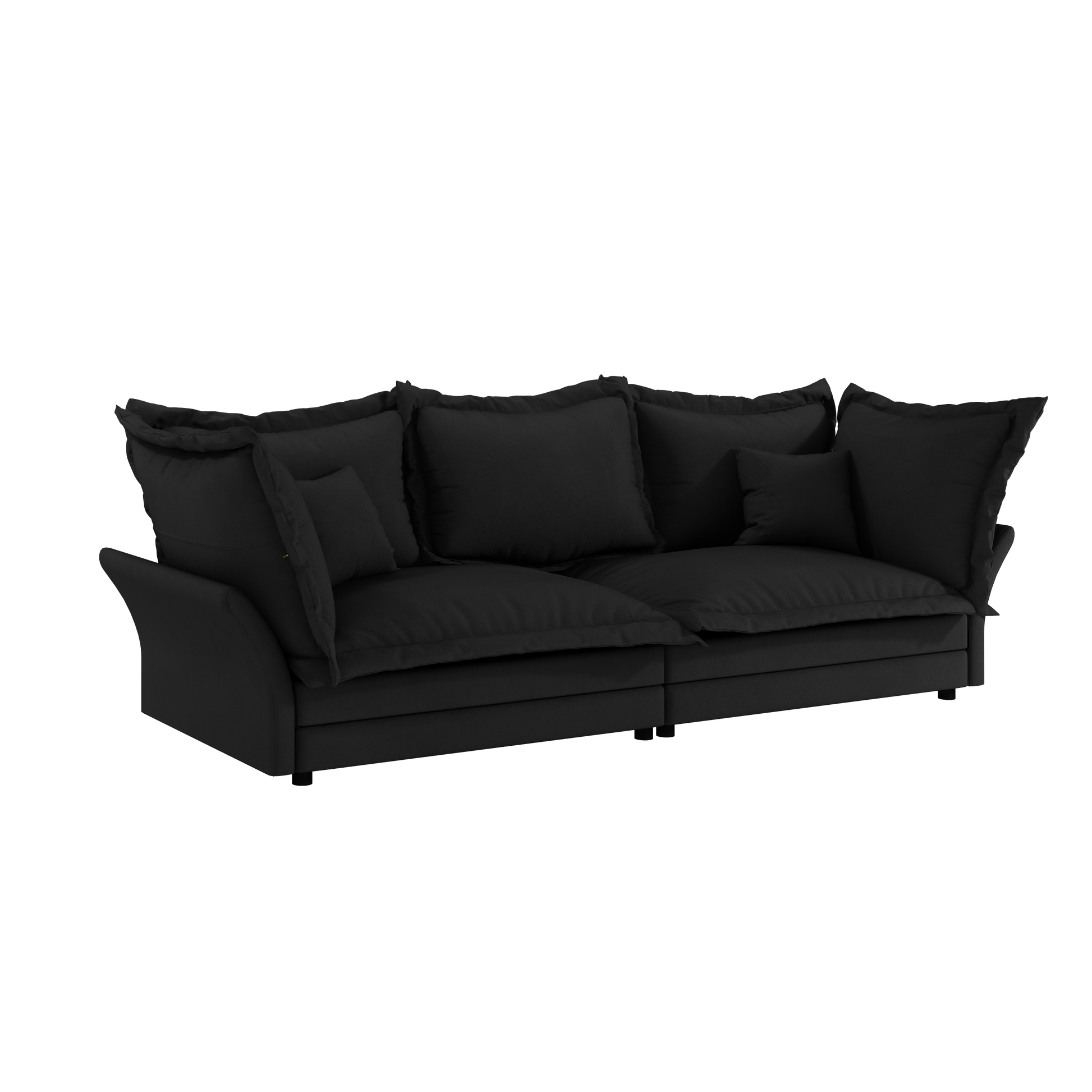 90.55 Modern Comfy Upholstered Sofa Cloud Couch, Deep Seat Couches with Multiple Large Soft Pillows,Convertible Deep Seat Chaise Longue for Living Room Bedroom,Apartment,Office,BLACK