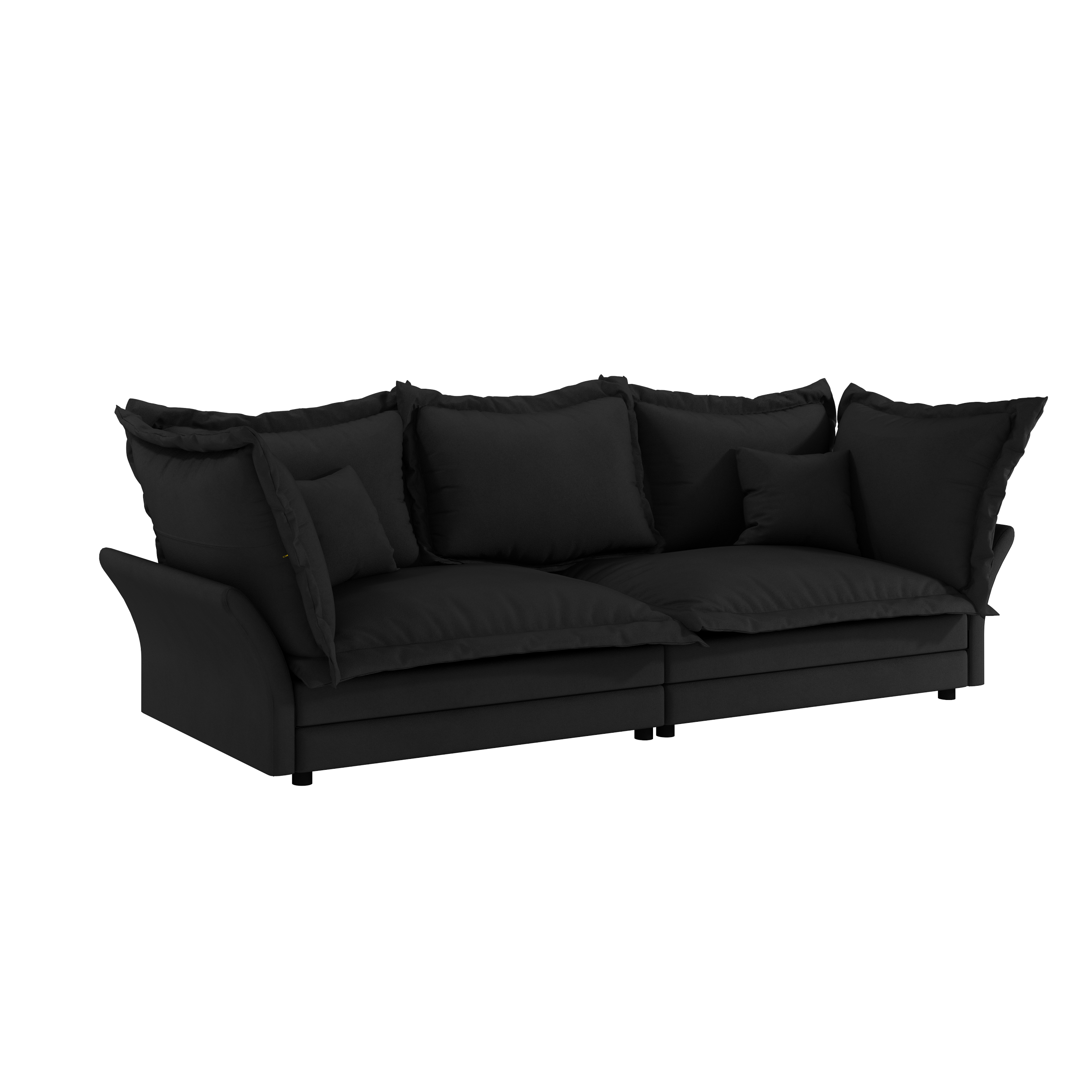 90.55 Modern Comfy Upholstered Sofa Cloud Couch, Deep Seat Couches with Multiple Large Soft Pillows,Convertible Deep Seat Chaise Longue for Living Room Bedroom,Apartment,Office,BLACK