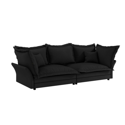 90.55 Modern Comfy Upholstered Sofa Cloud Couch, Deep Seat Couches with Multiple Large Soft Pillows,Convertible Deep Seat Chaise Longue for Living Room Bedroom,Apartment,Office,BLACK