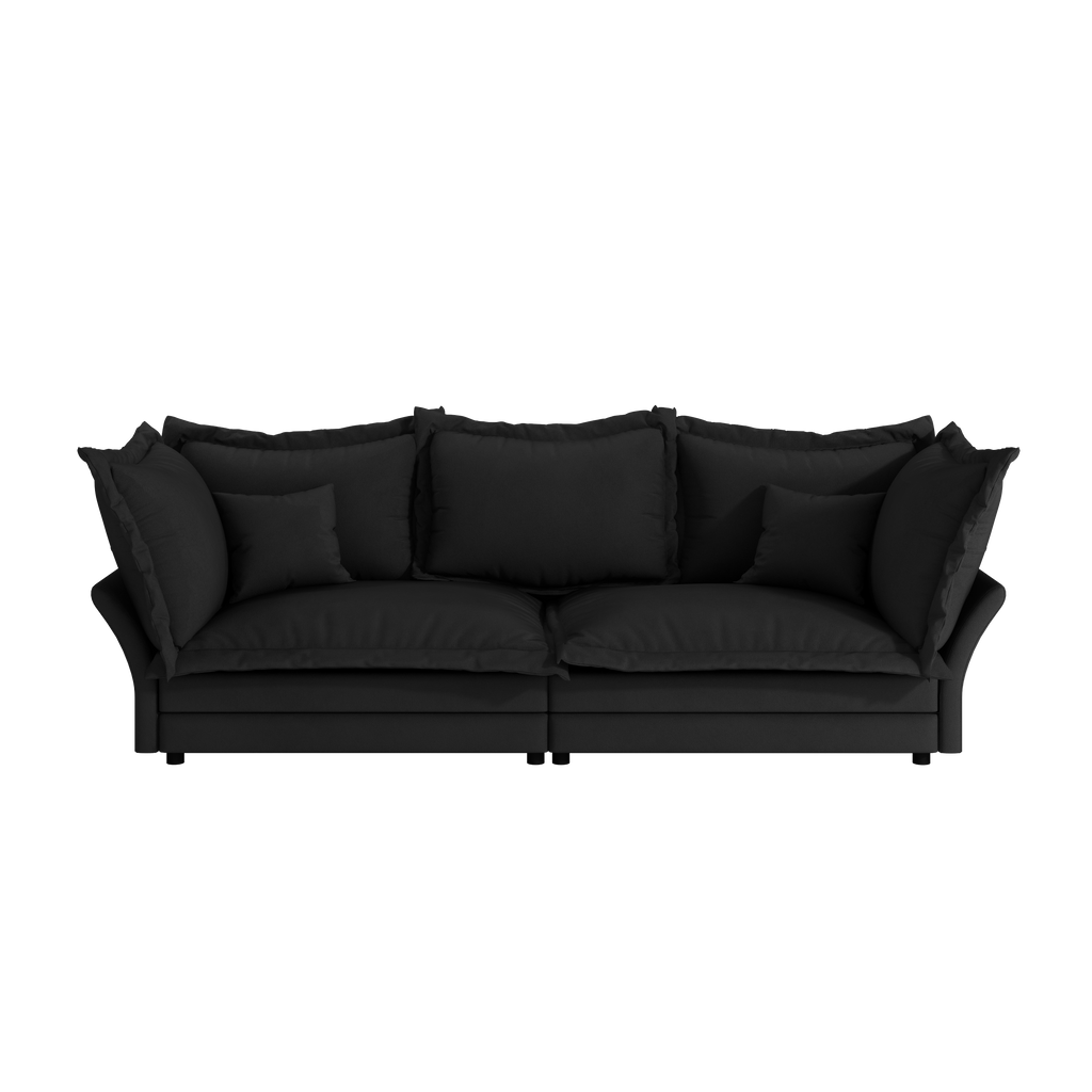 90.55 Modern Comfy Upholstered Sofa Cloud Couch, Deep Seat Couches with Multiple Large Soft Pillows,Convertible Deep Seat Chaise Longue for Living Room Bedroom,Apartment,Office,BLACK