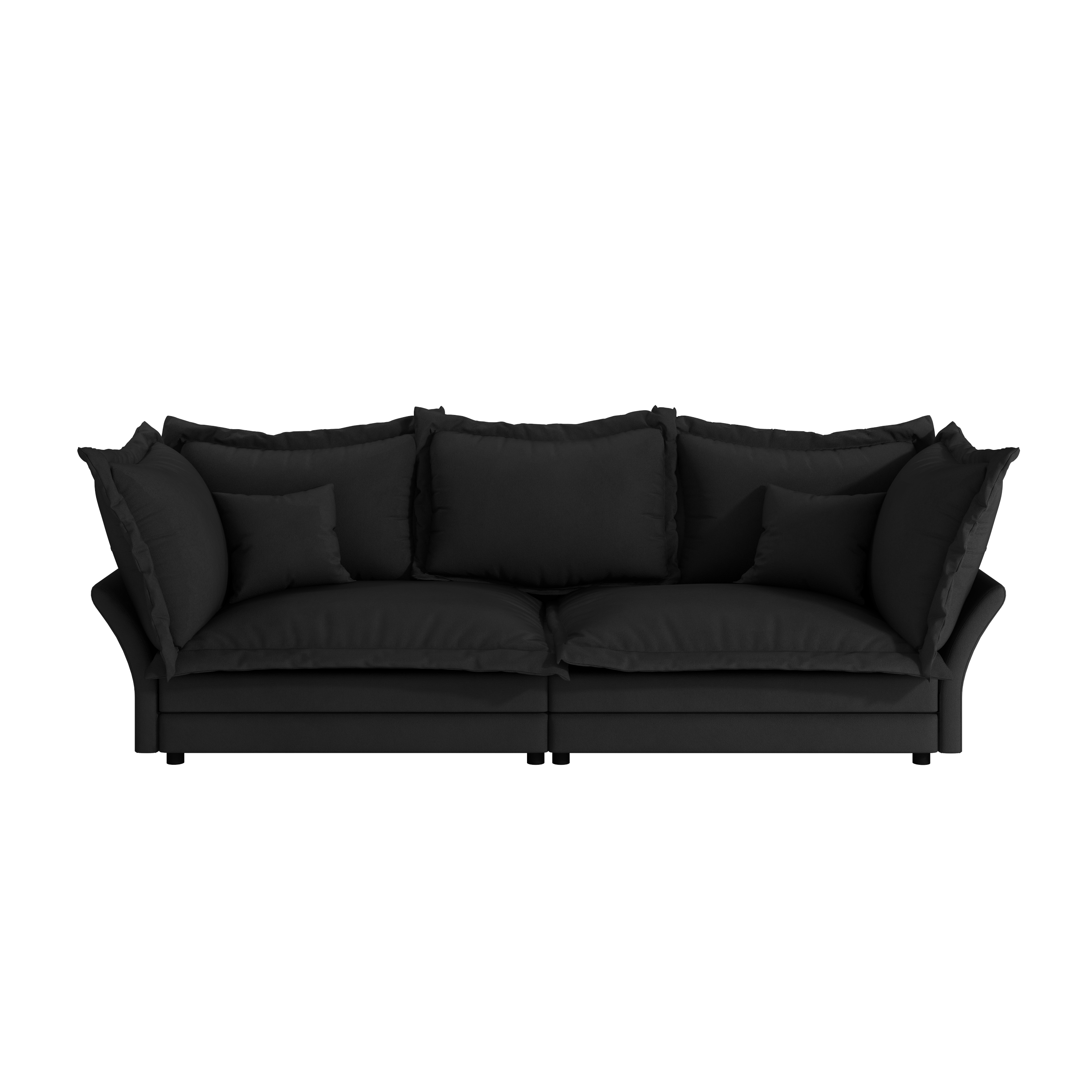 90.55 Modern Comfy Upholstered Sofa Cloud Couch, Deep Seat Couches with Multiple Large Soft Pillows,Convertible Deep Seat Chaise Longue for Living Room Bedroom,Apartment,Office,BLACK