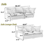 90.55 Modern Comfy Upholstered Sofa Cloud Couch, Deep Seat Couches with Multiple Large Soft Pillows,Convertible Deep Seat Chaise Longue for Living Room Bedroom,Apartment,Office,BLACK