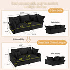 90.55 Modern Comfy Upholstered Sofa Cloud Couch, Deep Seat Couches with Multiple Large Soft Pillows,Convertible Deep Seat Chaise Longue for Living Room Bedroom,Apartment,Office,BLACK