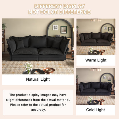 90.55 Modern Comfy Upholstered Sofa Cloud Couch, Deep Seat Couches with Multiple Large Soft Pillows,Convertible Deep Seat Chaise Longue for Living Room Bedroom,Apartment,Office,BLACK