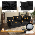 90.55 Modern Comfy Upholstered Sofa Cloud Couch, Deep Seat Couches with Multiple Large Soft Pillows,Convertible Deep Seat Chaise Longue for Living Room Bedroom,Apartment,Office,BLACK