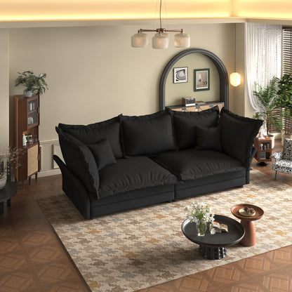 90.55 Modern Comfy Upholstered Sofa Cloud Couch, Deep Seat Couches with Multiple Large Soft Pillows,Convertible Deep Seat Chaise Longue for Living Room Bedroom,Apartment,Office,BLACK