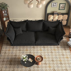 90.55 Modern Comfy Upholstered Sofa Cloud Couch, Deep Seat Couches with Multiple Large Soft Pillows,Convertible Deep Seat Chaise Longue for Living Room Bedroom,Apartment,Office,BLACK