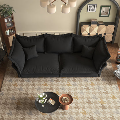 90.55 Modern Comfy Upholstered Sofa Cloud Couch, Deep Seat Couches with Multiple Large Soft Pillows,Convertible Deep Seat Chaise Longue for Living Room Bedroom,Apartment,Office,BLACK