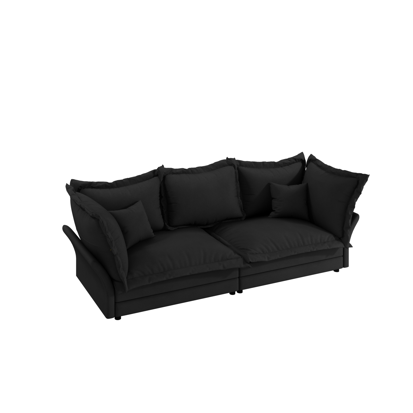 90.55 Modern Comfy Upholstered Sofa Cloud Couch, Deep Seat Couches with Multiple Large Soft Pillows,Convertible Deep Seat Chaise Longue for Living Room Bedroom,Apartment,Office,BLACK