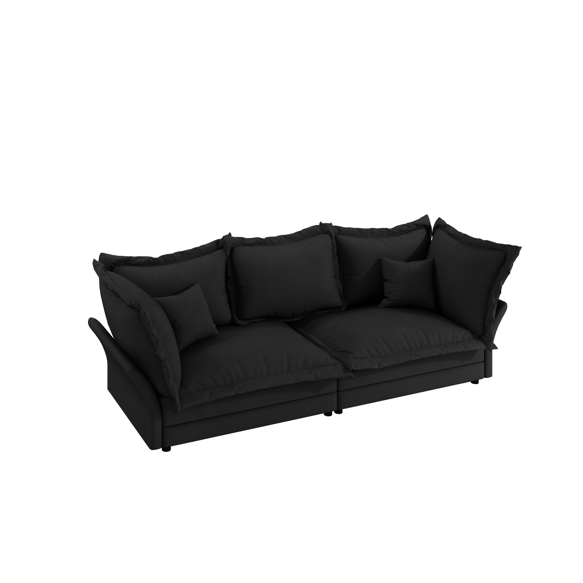 90.55 Modern Comfy Upholstered Sofa Cloud Couch, Deep Seat Couches with Multiple Large Soft Pillows,Convertible Deep Seat Chaise Longue for Living Room Bedroom,Apartment,Office,BLACK