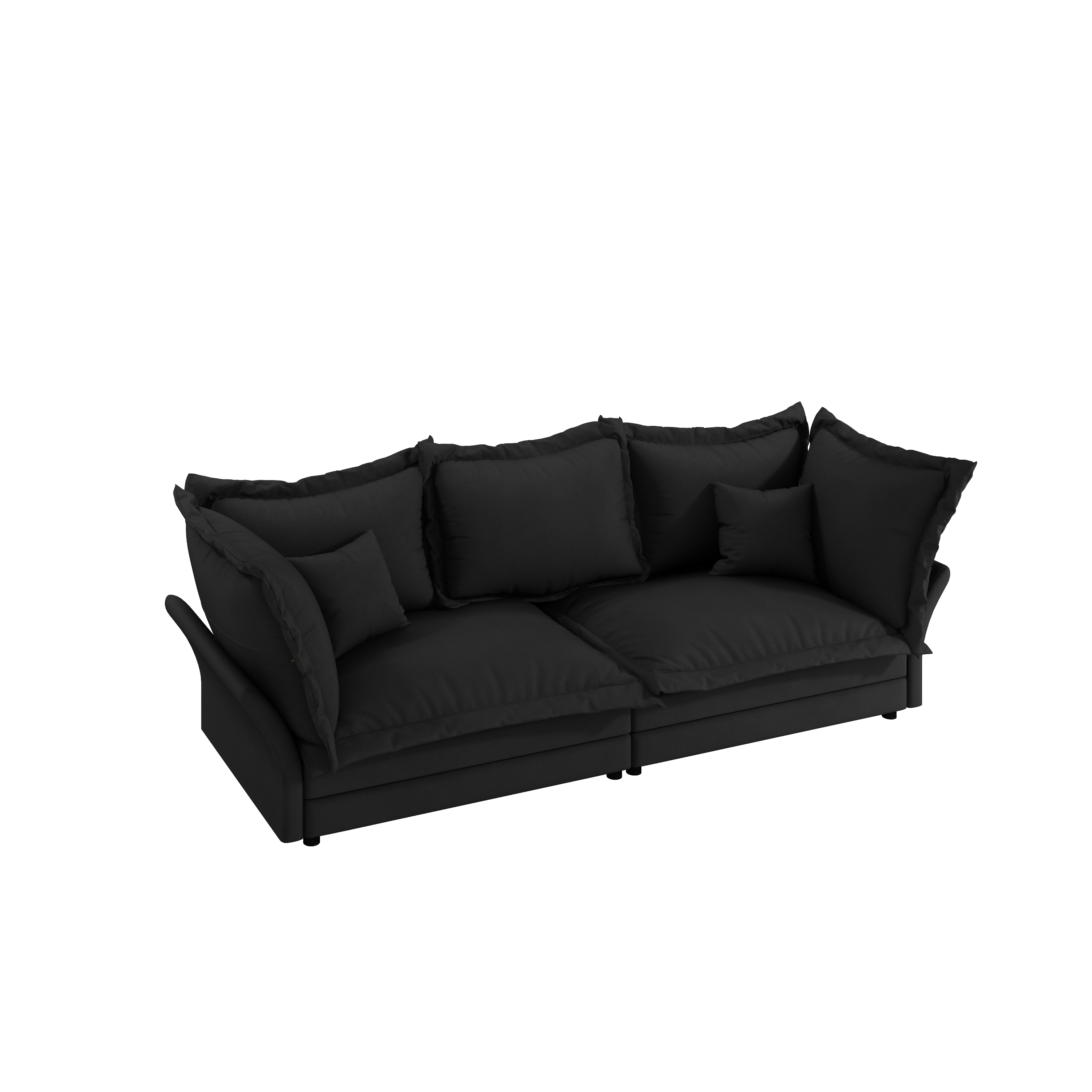 90.55 Modern Comfy Upholstered Sofa Cloud Couch, Deep Seat Couches with Multiple Large Soft Pillows,Convertible Deep Seat Chaise Longue for Living Room Bedroom,Apartment,Office,BLACK