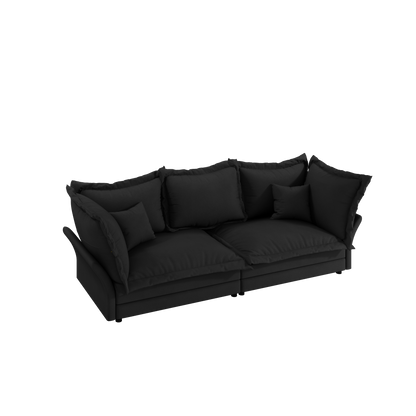 90.55 Modern Comfy Upholstered Sofa Cloud Couch, Deep Seat Couches with Multiple Large Soft Pillows,Convertible Deep Seat Chaise Longue for Living Room Bedroom,Apartment,Office,BLACK