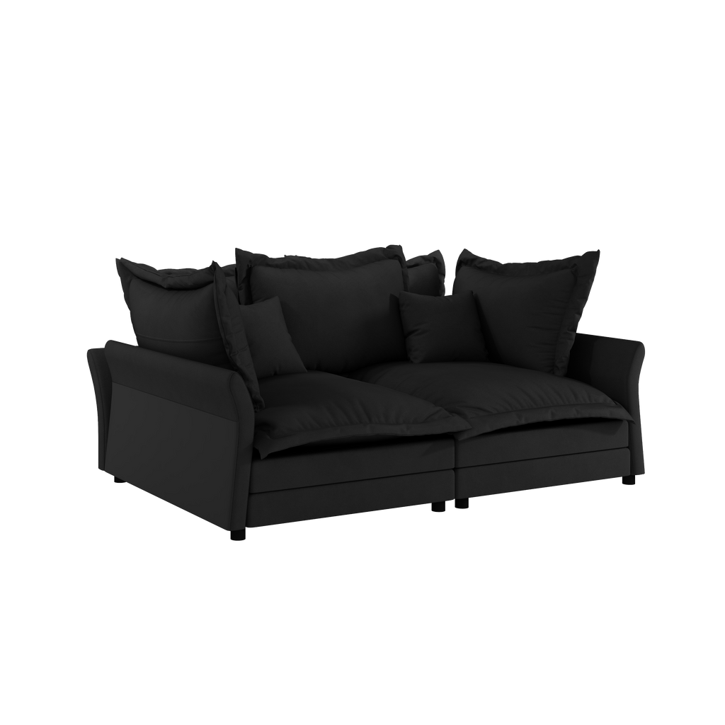 90.55 Modern Comfy Upholstered Sofa Cloud Couch, Deep Seat Couches with Multiple Large Soft Pillows,Convertible Deep Seat Chaise Longue for Living Room Bedroom,Apartment,Office,BLACK