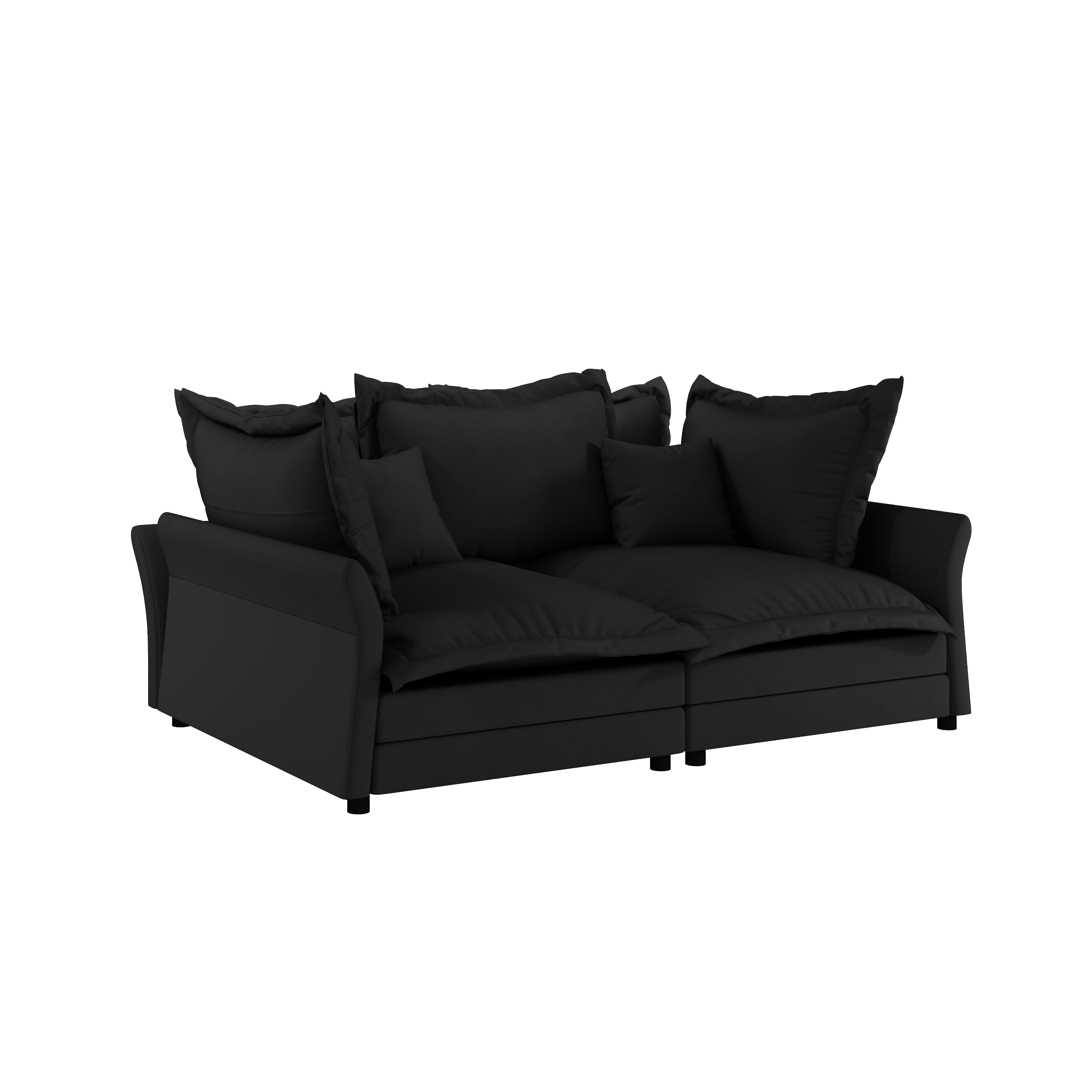 90.55 Modern Comfy Upholstered Sofa Cloud Couch, Deep Seat Couches with Multiple Large Soft Pillows,Convertible Deep Seat Chaise Longue for Living Room Bedroom,Apartment,Office,BLACK